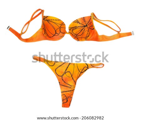 Orange halter bikini isolated on white background.