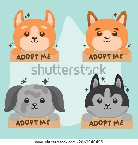 Cute Dog with Adopt Me Sign Vector Illustration