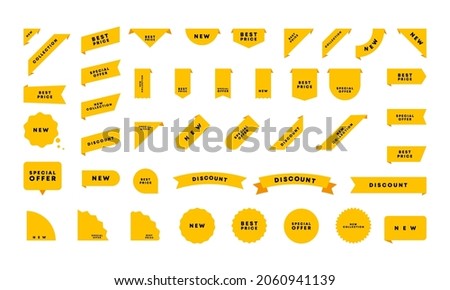 Label icon set. Best price, new collection, special offer, discount price tag. Advertising label. Vector EPS 10. Isolated on background.