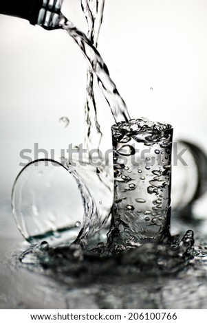Water splits from bottle to the glass 