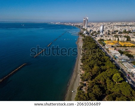 Aerial view of seaside city on the Mediterranean sea coast