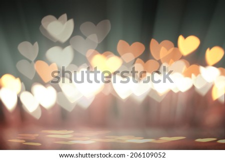  Filtered heart bokeh blurred background.