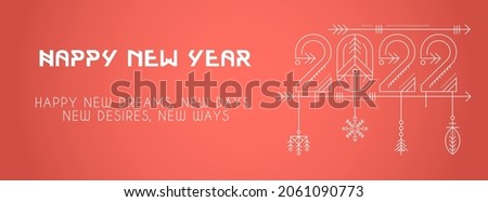 Happy New Year 2022 Facebook cover. Social Media and post frame. Merry Christmas Layout design Line Art. Banner template. Social network background. Vector illustration