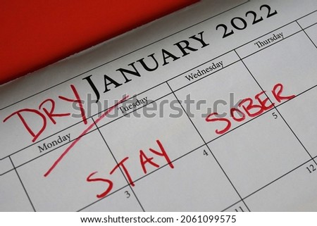Calendar reminder for Dry January - stay sober for the month                                   Royalty-Free Stock Photo #2061099575
