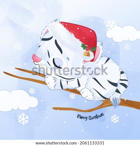 Adorable little white tiger for christmas illustration decoration