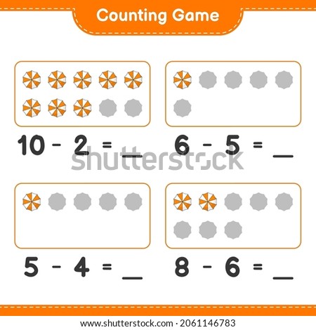Counting game, count the number of Beach Umbrella and write the result. Educational children game, printable worksheet, vector illustration