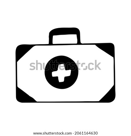 first aid kit hand drawn doodle. vector, scandinavian, nordic, minimalism, monochrome. icon. treatment, medicine.