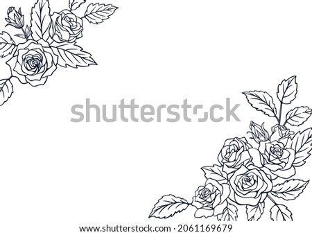 Rose decoration frame Line-drawing on white 