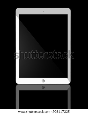 Computer tablet with blank white screen. Isolated on black background