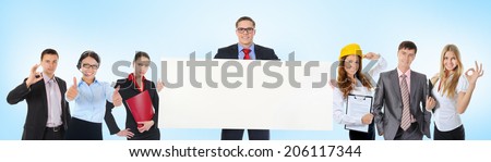 Happy smiling business team. Isolated on white background