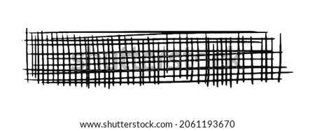 Doodle checkered rectangle. Drawn hatching lines in the shape of a long rectangle. Scribble object cross lines. Vector stock illustration isolated on white.