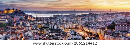 Panorama of Lisbon at night, Portugal Royalty-Free Stock Photo #2061214412