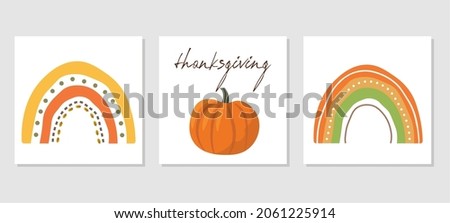 Autumn rainbow with pumpkin set of pictures. Vector illustration