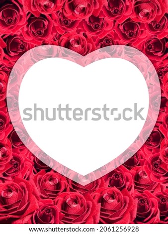 White heart on red roses flower stacked background, nature, template, banner, copy space