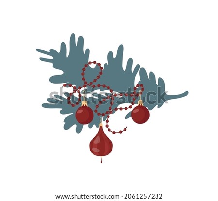 Christmas decorations. Christmas balls. The silhouette of the Christmas tree. Isolated vector colorful element on a white background. 