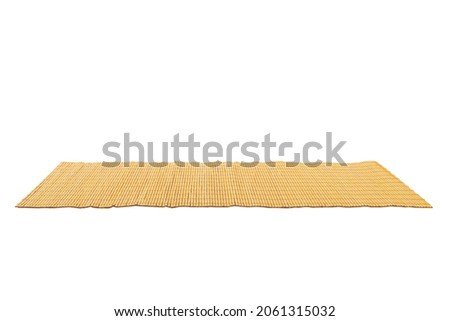 perspective view of isolated placemat for food. Close up of bamboo mat Empty space for your design.