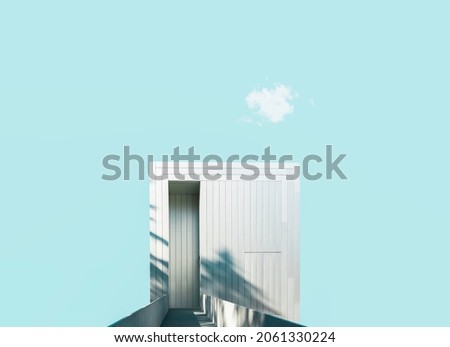 Metal Cladding in Architecture. Abstract architectural Photography. Facade Exterior against Teal Sky. Minimal Aesthetics.