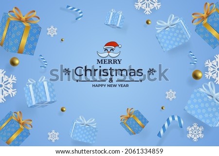 Merry Christmas and Happy New Year. Christmas background with decorative gifts