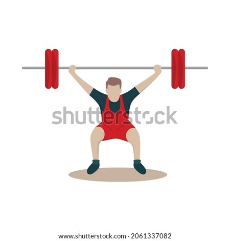 A weightlifting athlete wearing a red and black jersey. A weightlifter doing a squat. Royalty-Free Stock Photo #2061337082