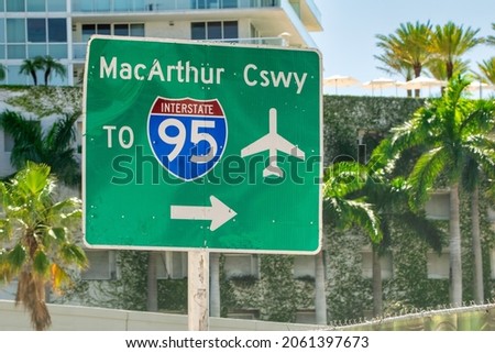 MacArthur Causeway and I-95 sign in South Beach, Miami