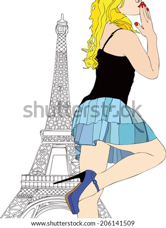 Greetings and Kisses from Paris - A beautiful girl sends a kiss from Paris