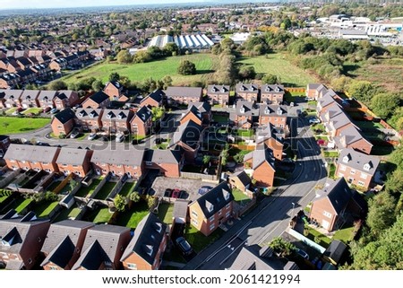 Aerial view of housing estate in England. Looking straight down satellite image style.British neighbourhood