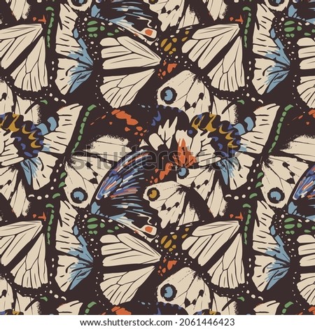 Vector butterflies surface pattern. Colourful, trendy, classic repeating seamless print fashionable background for fabric, textile, design, banner, cover, web, wallpaper, wrapping paper etc.