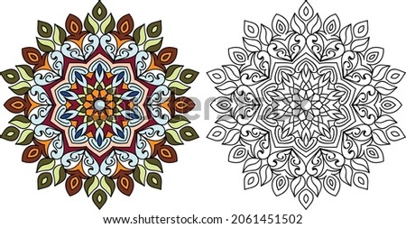 Decorative rounded mandala zen tangle design colouring book page for adults vector illustration template