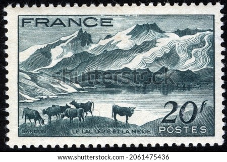 Postage stamps of the France. Stamp printed in the France. Stamp printed by France. Royalty-Free Stock Photo #2061475436