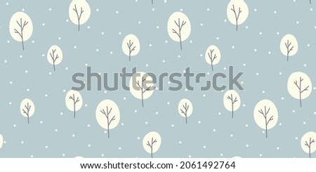 Seamless pattern with winter trees in the snow. Decorative winter pattern in cartoon style.