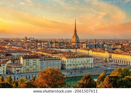Top view of Turin centre with Mole Antonelliana, Italy. Royalty-Free Stock Photo #2061507611