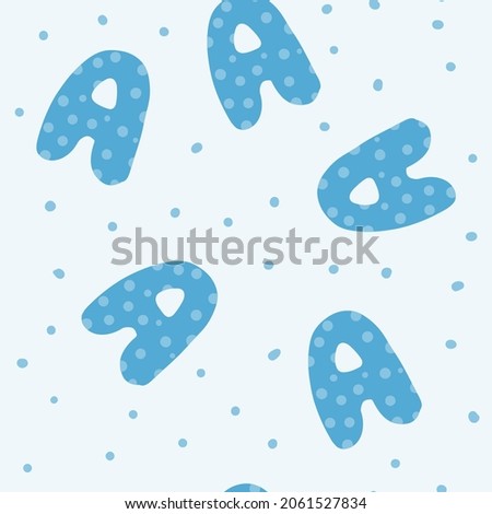 seamles pattern alphabet A with azure color and dots for wallpapers, baby shower invitation, birthday card, scrapbooking, fabric,wrapping, textile, wallpaper, clip art, apparel. Vector illustration