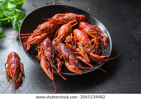 crayfish food fresh seafood red boiled  crustaceans meal snack on the table copy space food background rustic  Royalty-Free Stock Photo #2061534482