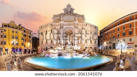 Trevi Fountain at sunrise beautiful full view, Rome, Italy, no people Royalty-Free Stock Photo #2061541076