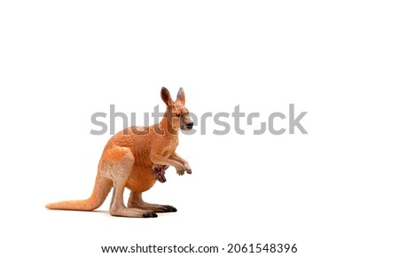 Miniature figure of a kangaroo with a baby isolate on a white background. Animal Toy for Baby