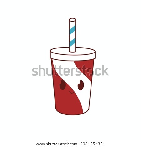 vector red plastic cup with lid and straw ,clip art ,Cute cartoon.