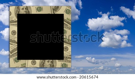 Empty dollar frame with deep blue sky background