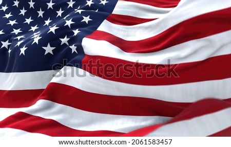 close up view of the american flag waving in the wind. Selective focus. Democracy, independence and election day. Patriotic symbol of American pride. Selective focus