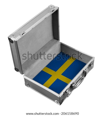 metal dower chest with Sweden flag inside