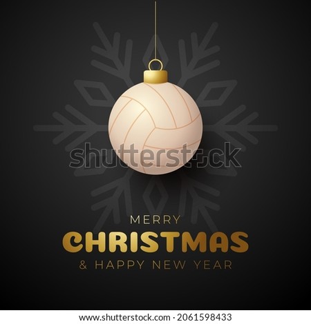 volleyball Merry Christmas and Happy New Year luxury Sports greeting card. volleyball ball as a Christmas ball on background. Vector illustration.