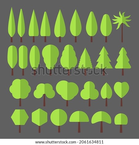 Large set of isolated icons of trees in high resolution. Easy editable vector illustration.