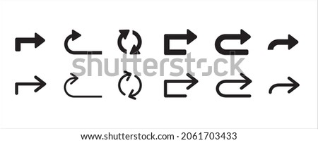 Arrow icon vector set. Arrows icons vector set. Contains symbol of turn right, turn left, turning point, turning place spot and circle drive. Royalty-Free Stock Photo #2061703433