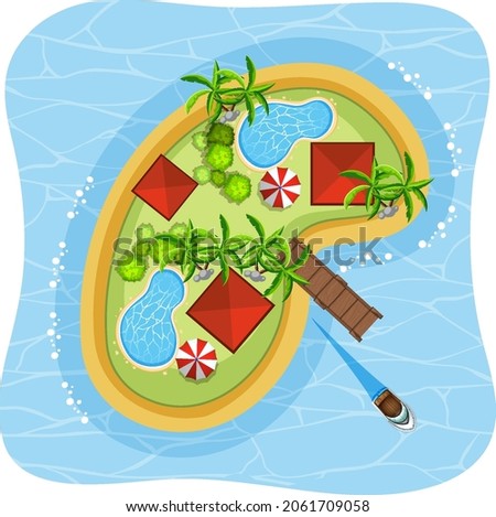 Aerial view of tropical beach island isolated illustration