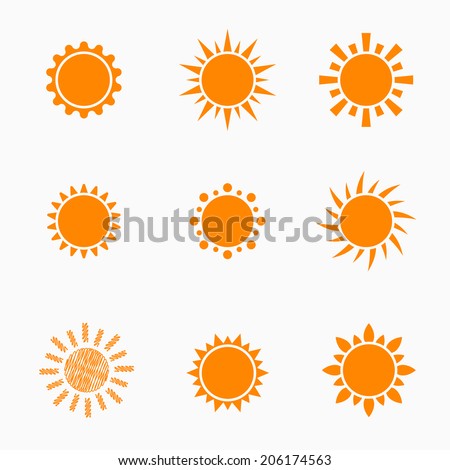 Orange Sun symbols set 