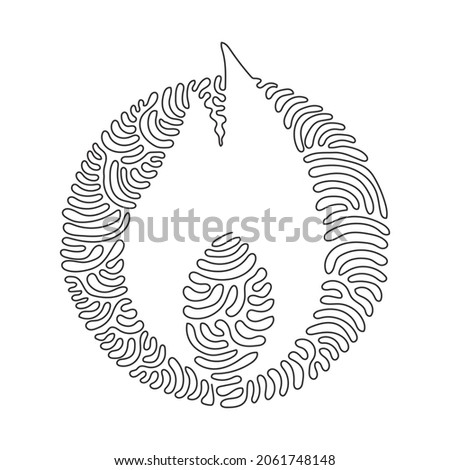 Continuous one line drawing fire flame emoji icon logo symbol. Lit symbol modern simple icon for website design mobile app, ui. Swirl curl circle background style. Single line draw vector illustration