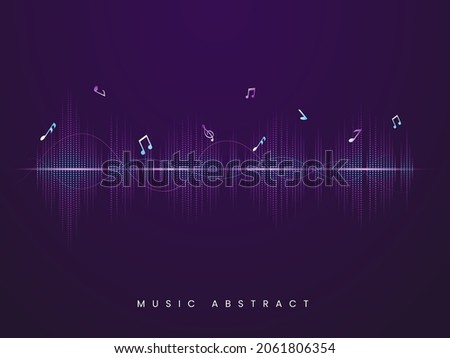 Abstract Equalizer Purple Background With Music Notes.