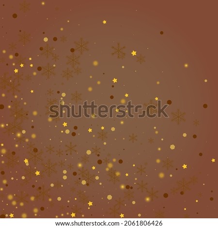 Gold Snowflake Vector Brown Background. Luminous Chrismas Flake Postcard. Glitter Dots Wallpaper. Elegant Stars Banner.