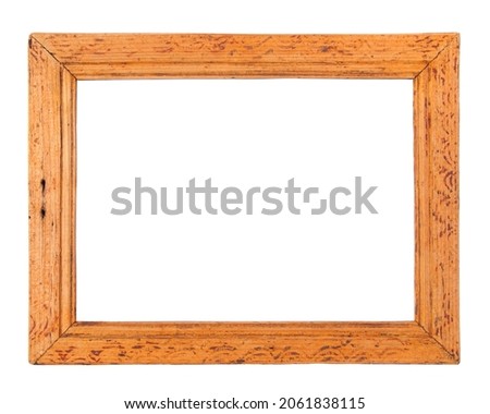 Old wooden picture frame on white background with clipping path. Vintage wooden empty frame for photo.