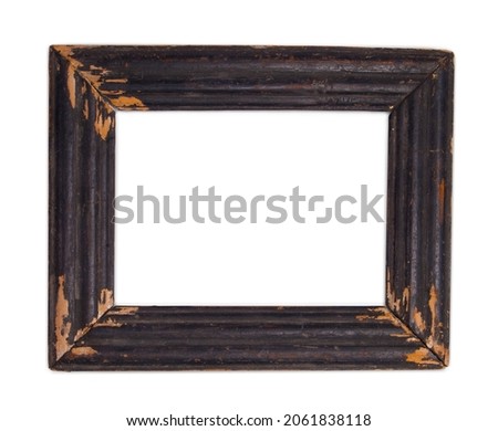 Old wooden picture frame on white background with clipping path. Vintage wooden empty frame for photo.