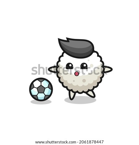 Illustration of rice ball cartoon is playing soccer , cute style design for t shirt, sticker, logo element